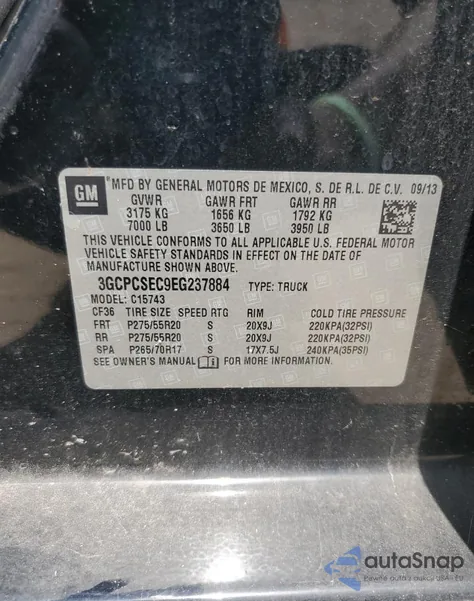 2014 Chevrolet Silverado C1500 Ltz из США, поврежденный, VIN 3GCPCSEC9EG237884